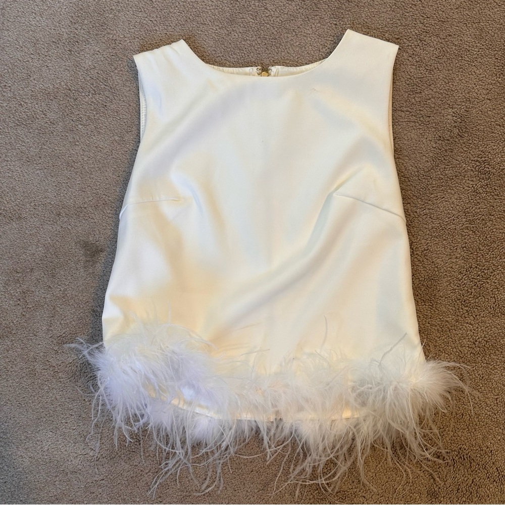 Elegant White Feather Trim Top